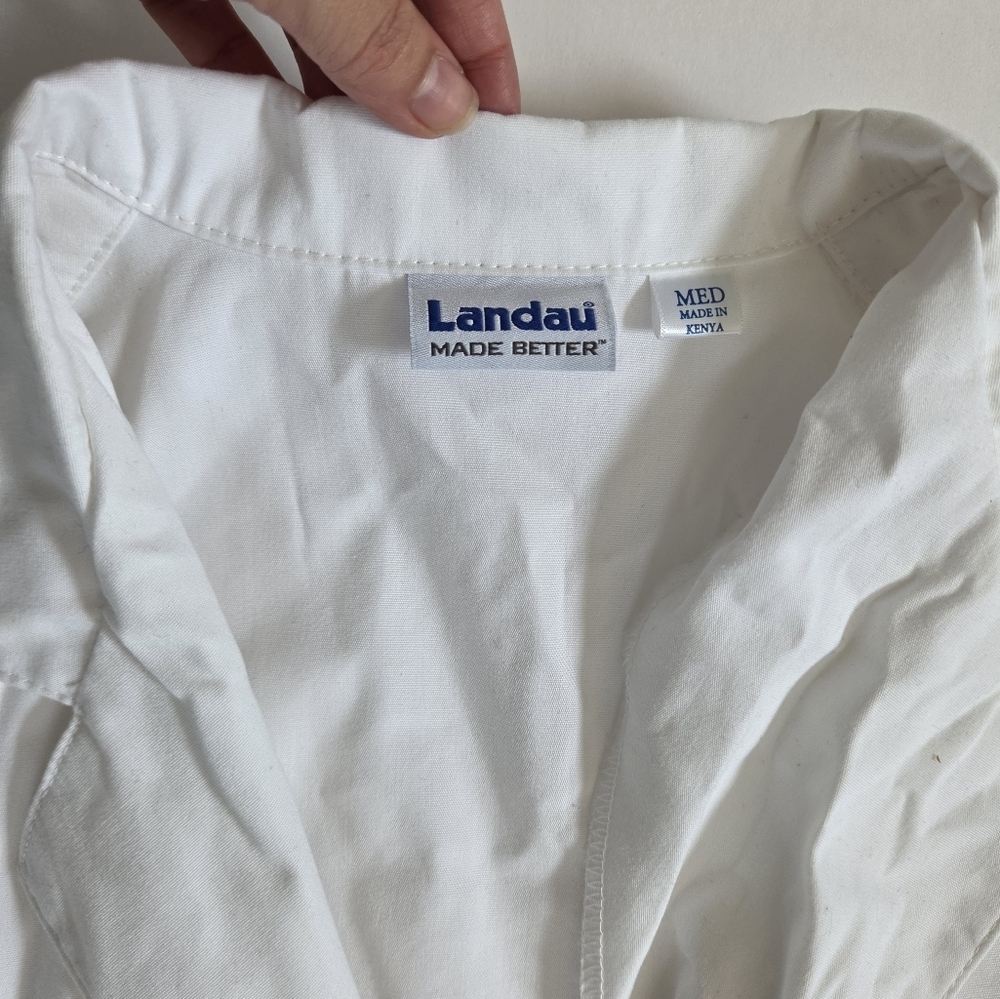 Landau Unisex White Full Length Lab Coat medical scrubs size Medium - Picture 2 of 5